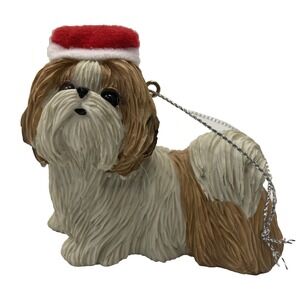 New Old Stock Sandicast Shih-Tzu Gold/White‎ Ornament Dog By Sandicast Vtg